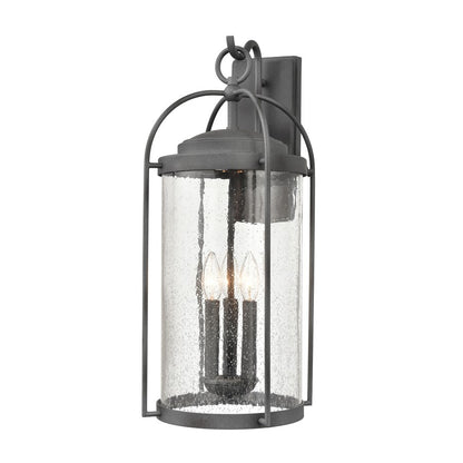 Atlas Lighting Catalonia 24in 3-Light Outdoor Sconce | Traditional Distressed Zinc and Clear Seeded Glass | Porch & Garage | Model OL11094-GY