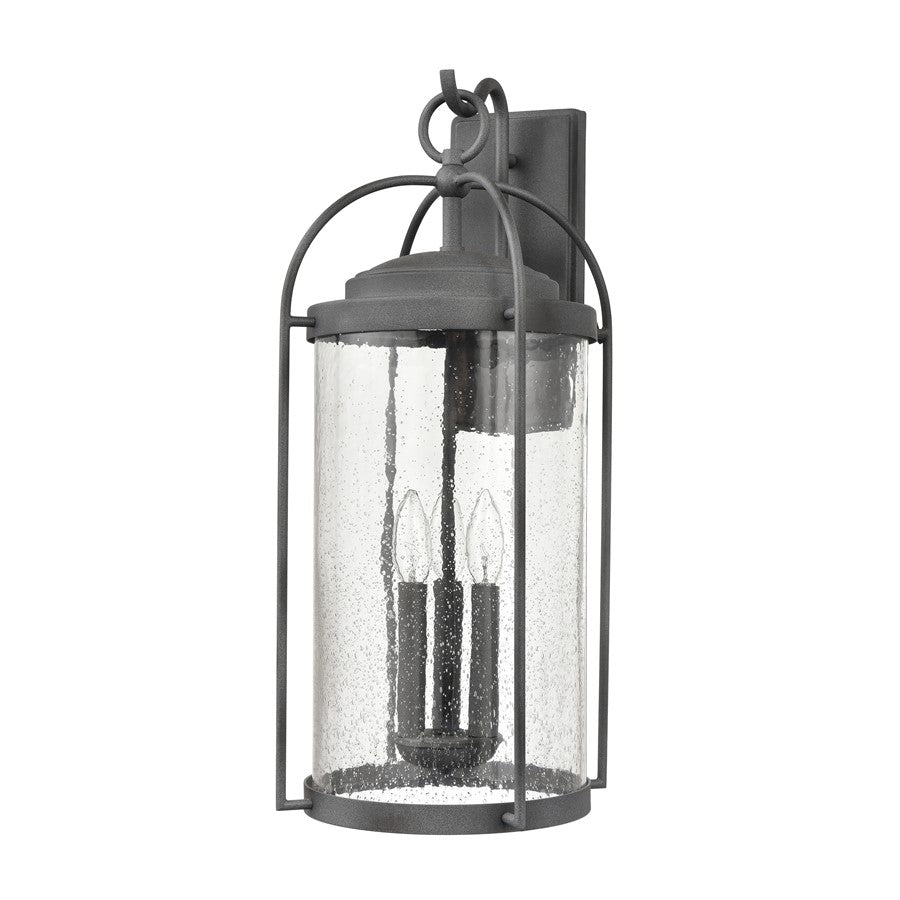 Atlas Lighting Catalonia 24in 3-Light Outdoor Sconce | Traditional Distressed Zinc and Clear Seeded Glass | Porch & Garage | Model OL11094-GY