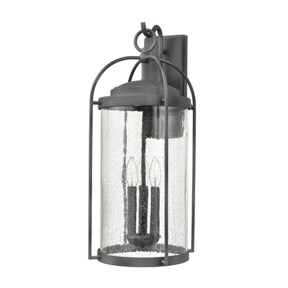 Atlas Lighting Catalonia 24in 3-Light Outdoor Sconce | Traditional Distressed Zinc and Clear Seeded Glass | Porch & Garage | Model OL11094-GY