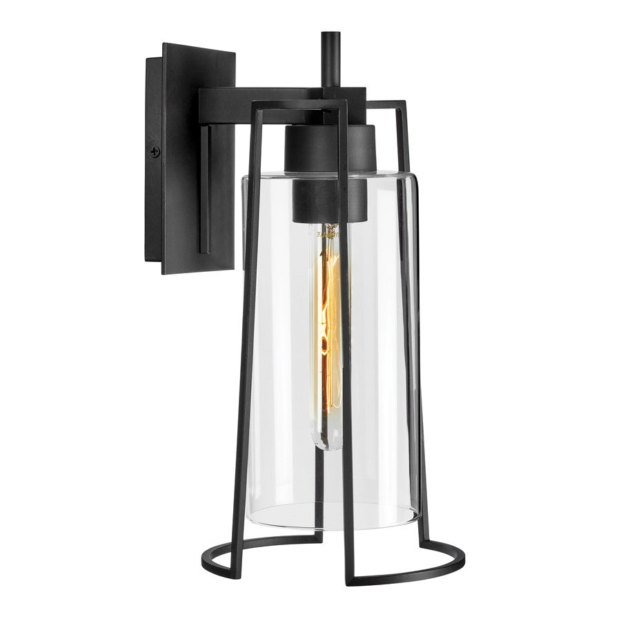 Atlas Lighting Cere 14.25in 1-Light Outdoor Sconce | Modern Matte Black and Clear Glass | Porch & Entryway | 6.25 x 7.75 x 14.25 in | Model OL11095-BK