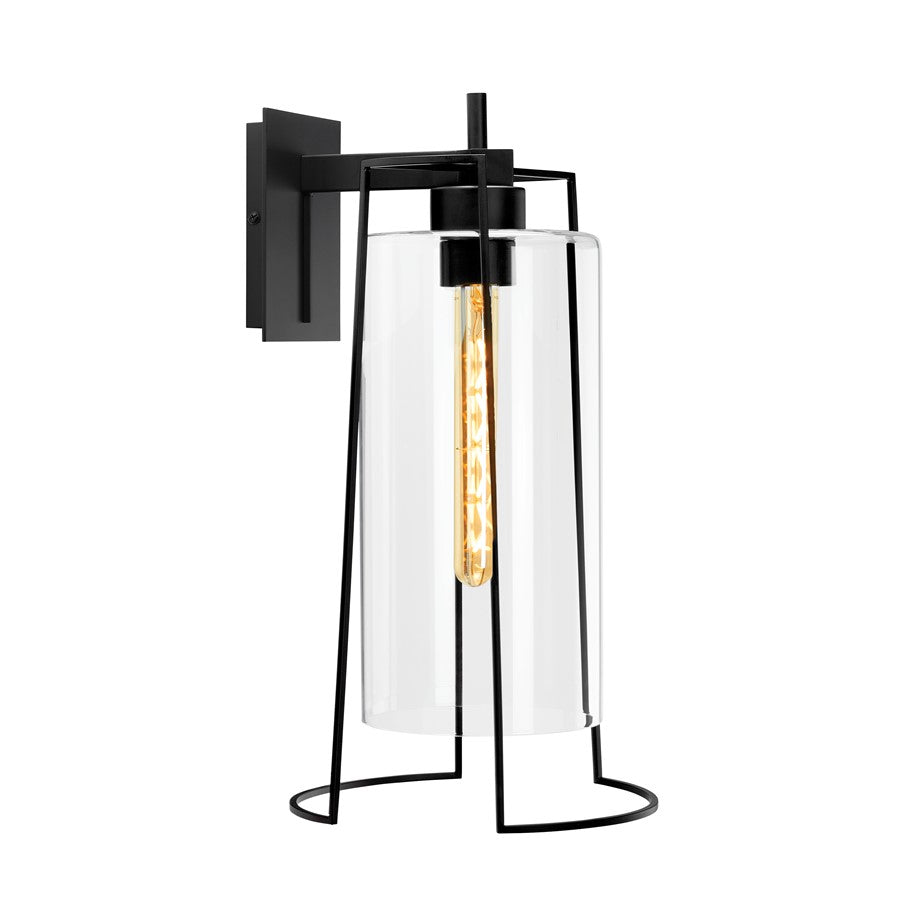 Atlas Lighting Cere 18in 1-Light Outdoor Sconce | Modern Matte Black and Clear Glass | Covered Patio & Entryway | 8 x 10 x 18 in | Model OL11096-BK