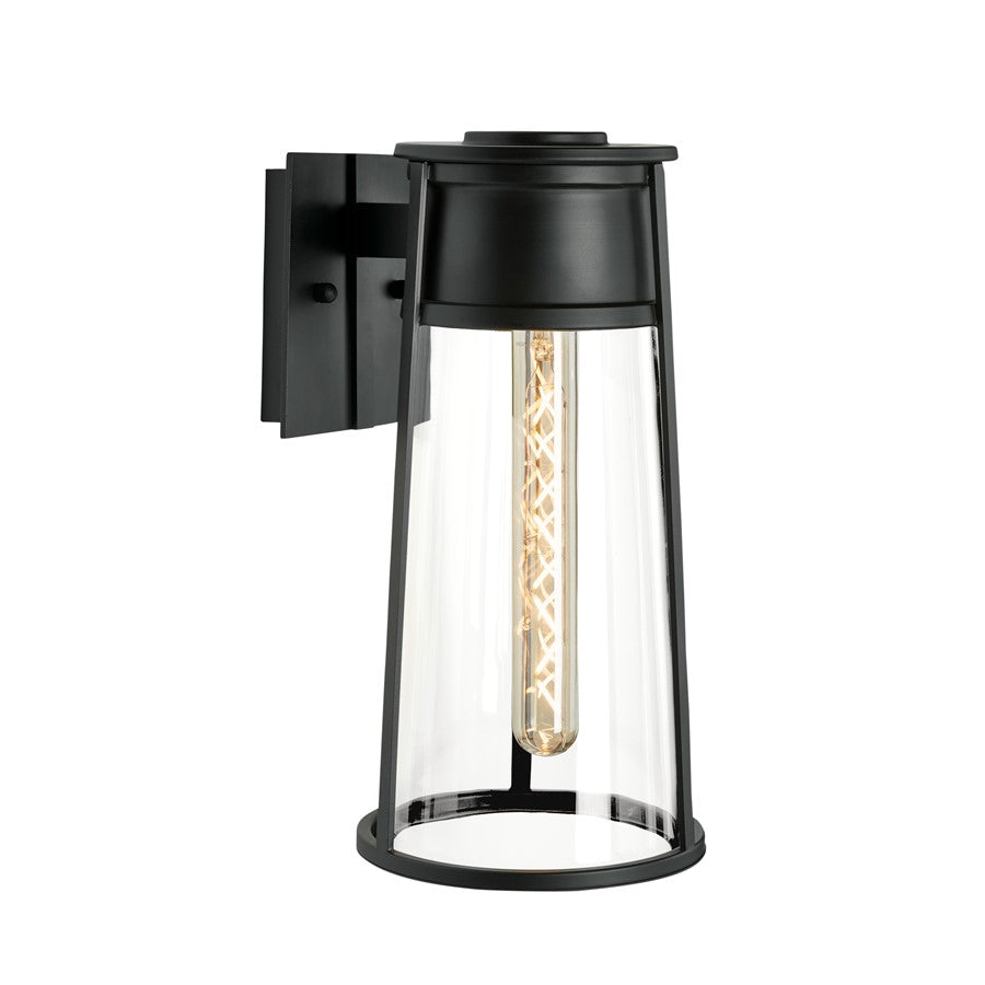 Atlas Lighting Cone 17in 1-Light Outdoor Sconce | Modern Matte Black and Clear Glass | Porch & Entryway Wall Light | Model OL11098-BK