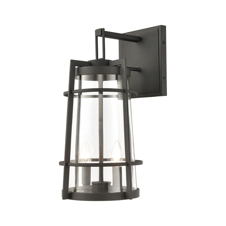 Atlas Lighting Crofton 19in 2-Light Outdoor Sconce | Transitional Charcoal and Clear Glass | Porch & Entryway | 10 x 12 x 19 in | Model OL11110-BK