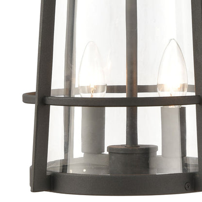 Atlas Lighting Crofton 19in 2-Light Outdoor Sconce | Transitional Charcoal and Clear Glass | Porch & Entryway | 10 x 12 x 19 in | Model OL11110-BK
