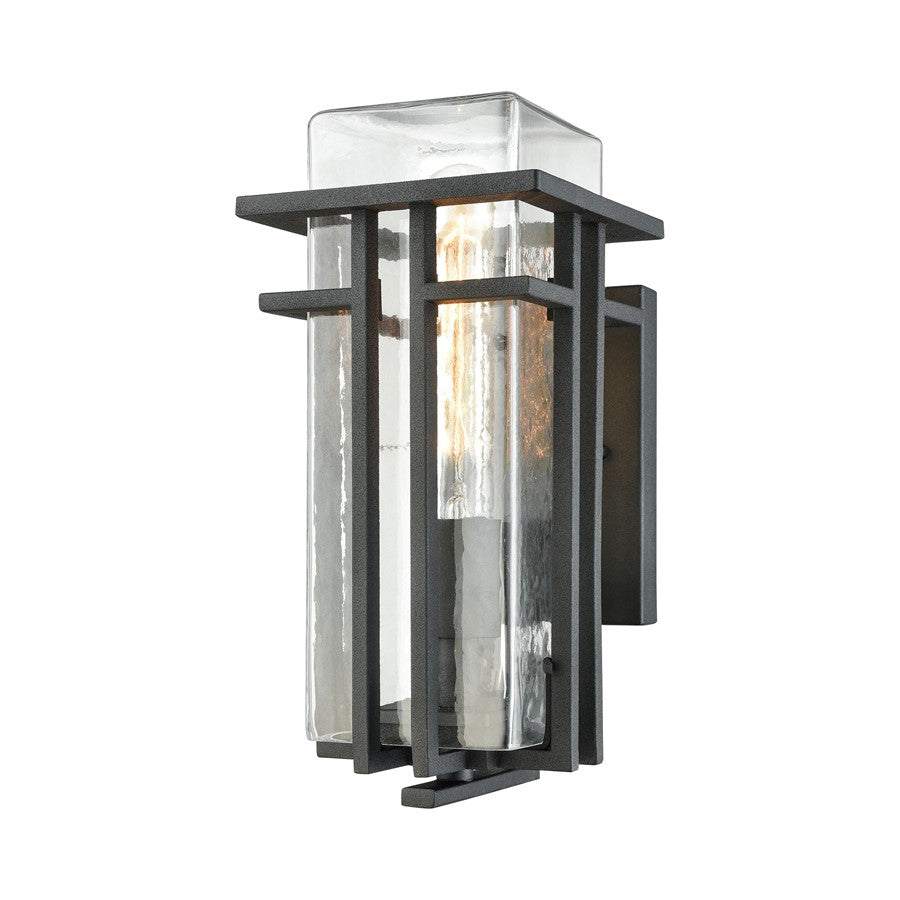 Atlas Lighting Croftwell 12in 1-Light Outdoor Sconce | Transitional Textured Matte Black and Clear Glass | Porch & Entryway | Model OL11111-BK1