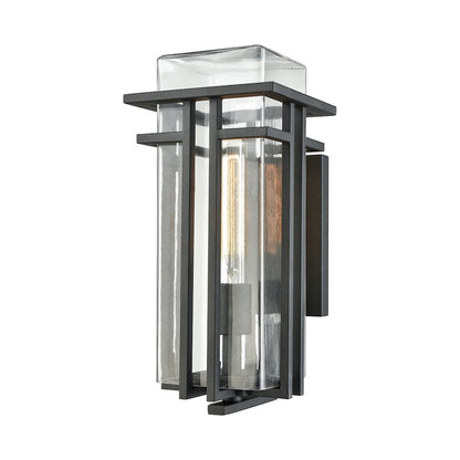 Atlas Lighting Croftwell 15in 1-Light Outdoor Sconce | Transitional Textured Matte Black and Clear Glass | Entryway & Patio | Model OL11112-BK1
