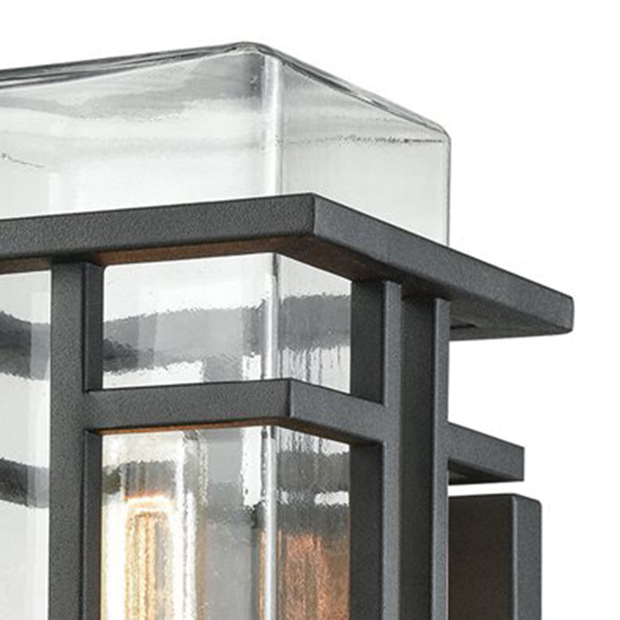 Atlas Lighting Croftwell 15in 1-Light Outdoor Sconce | Transitional Textured Matte Black and Clear Glass | Entryway & Patio | Model OL11112-BK1