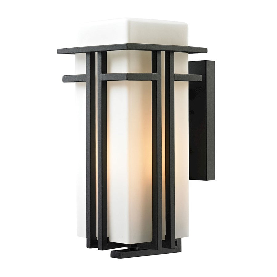 Atlas Lighting Croftwell 17in 1-Light Outdoor Sconce | Transitional Textured Matte Black and White Frosted Glass | Entryway | Model OL11113-BK