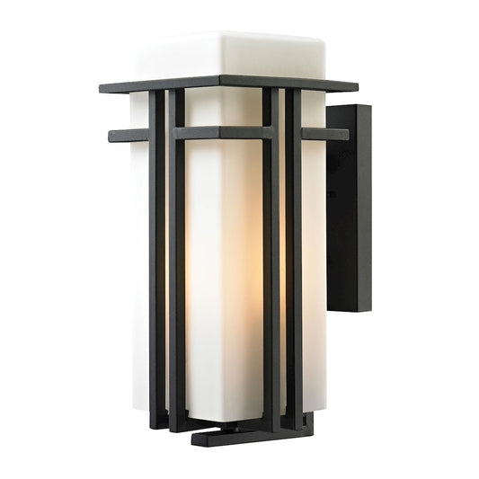 Atlas Lighting Croftwell 17in 1-Light Outdoor Sconce | Transitional Textured Matte Black and White Frosted Glass | Entryway | Model OL11113-BK