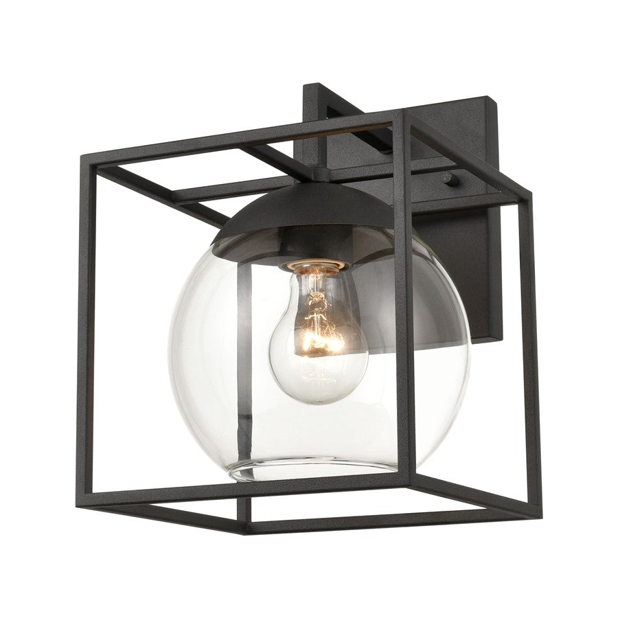 Atlas Lighting Cubed 11in 1-Light Outdoor Sconce | Modern Charcoal and Clear Glass | Entryway & Patio | 8 x 9 x 11 in | Model OL11115-BK