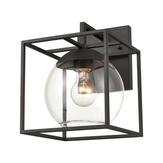 Atlas Lighting Cubed 11in 1-Light Outdoor Sconce | Modern Charcoal and Clear Glass | Entryway & Patio | 8 x 9 x 11 in | Model OL11115-BK