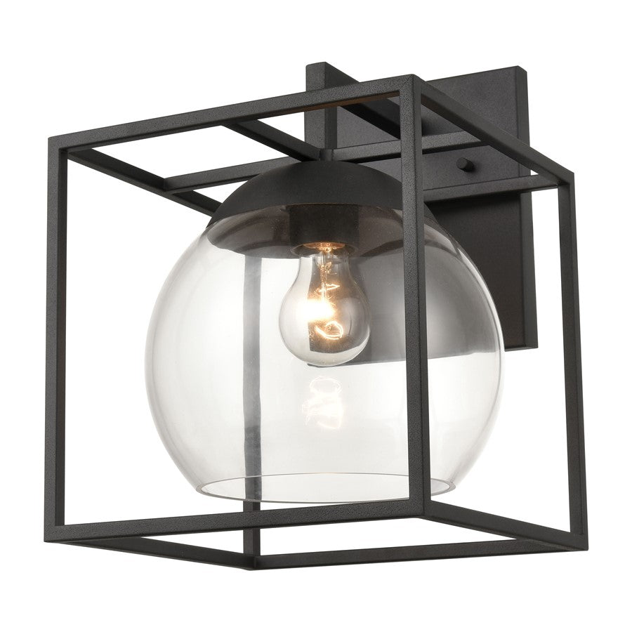 Atlas Lighting Cubed 13in 1-Light Outdoor Sconce | Modern Charcoal Metal and Clear Glass | Covered Patio & Entryway | Model OL11116-BK