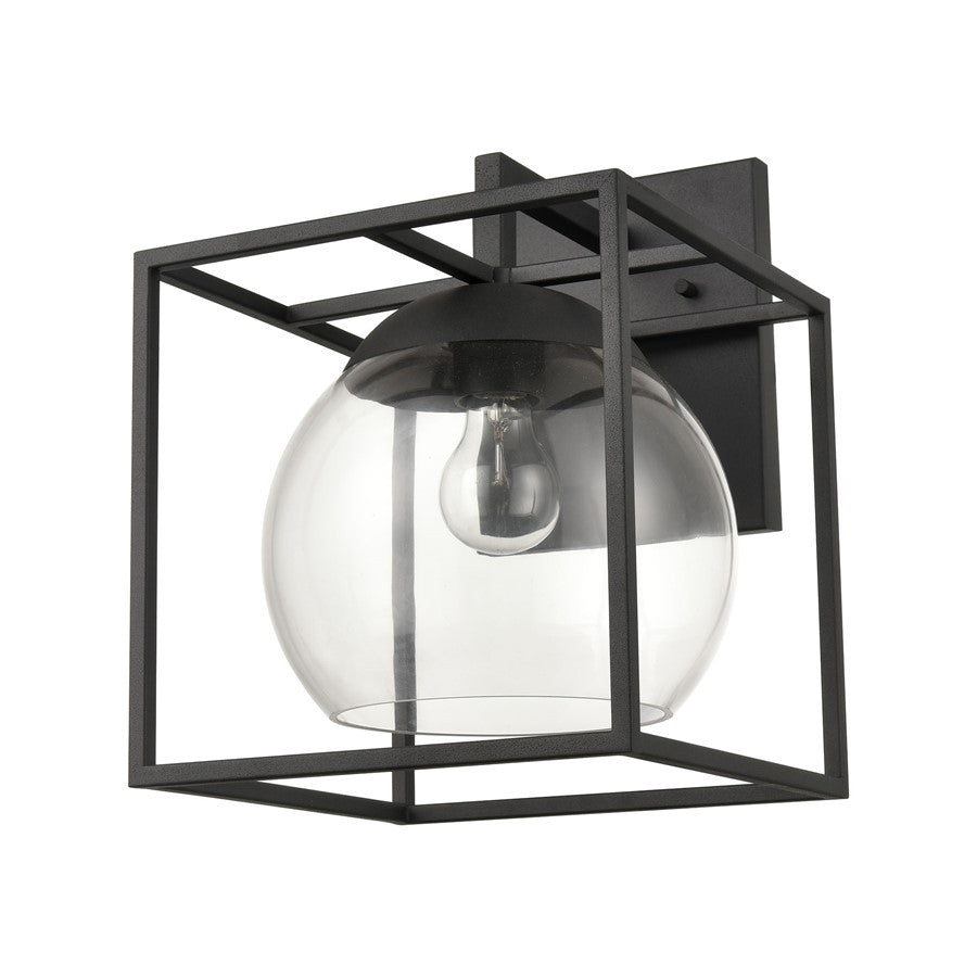 Atlas Lighting Cubed 13in 1-Light Outdoor Sconce | Modern Charcoal Metal and Clear Glass | Covered Patio & Entryway | Model OL11116-BK