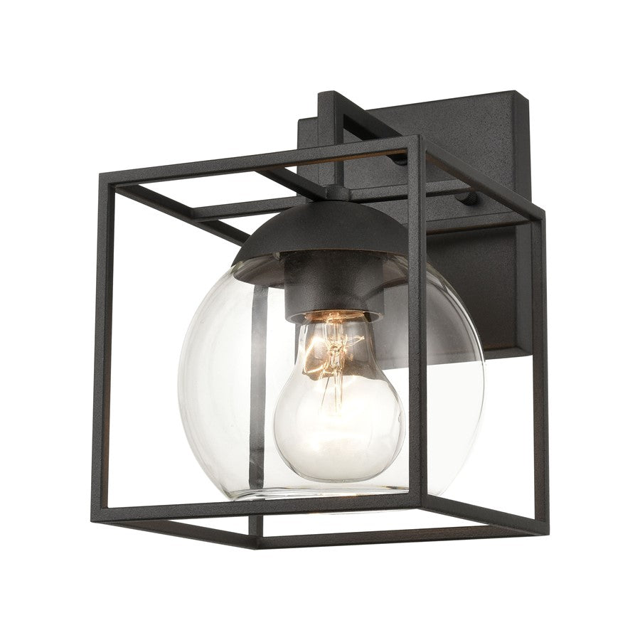 Atlas Lighting Cubed 9in 1-Light Outdoor Sconce | Modern Charcoal Metal and Clear Glass | Covered Patio & Entryway | 6 x 7 x 9 in | Model OL11117-BK