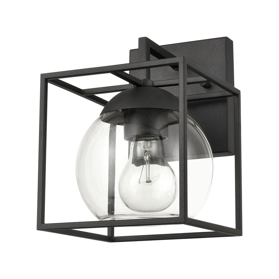 Atlas Lighting Cubed 9in 1-Light Outdoor Sconce | Modern Charcoal Metal and Clear Glass | Covered Patio & Entryway | 6 x 7 x 9 in | Model OL11117-BK