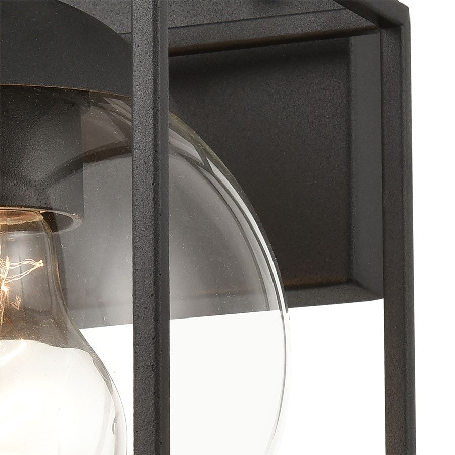 Atlas Lighting Cubed 9in 1-Light Outdoor Sconce | Modern Charcoal Metal and Clear Glass | Covered Patio & Entryway | 6 x 7 x 9 in | Model OL11117-BK