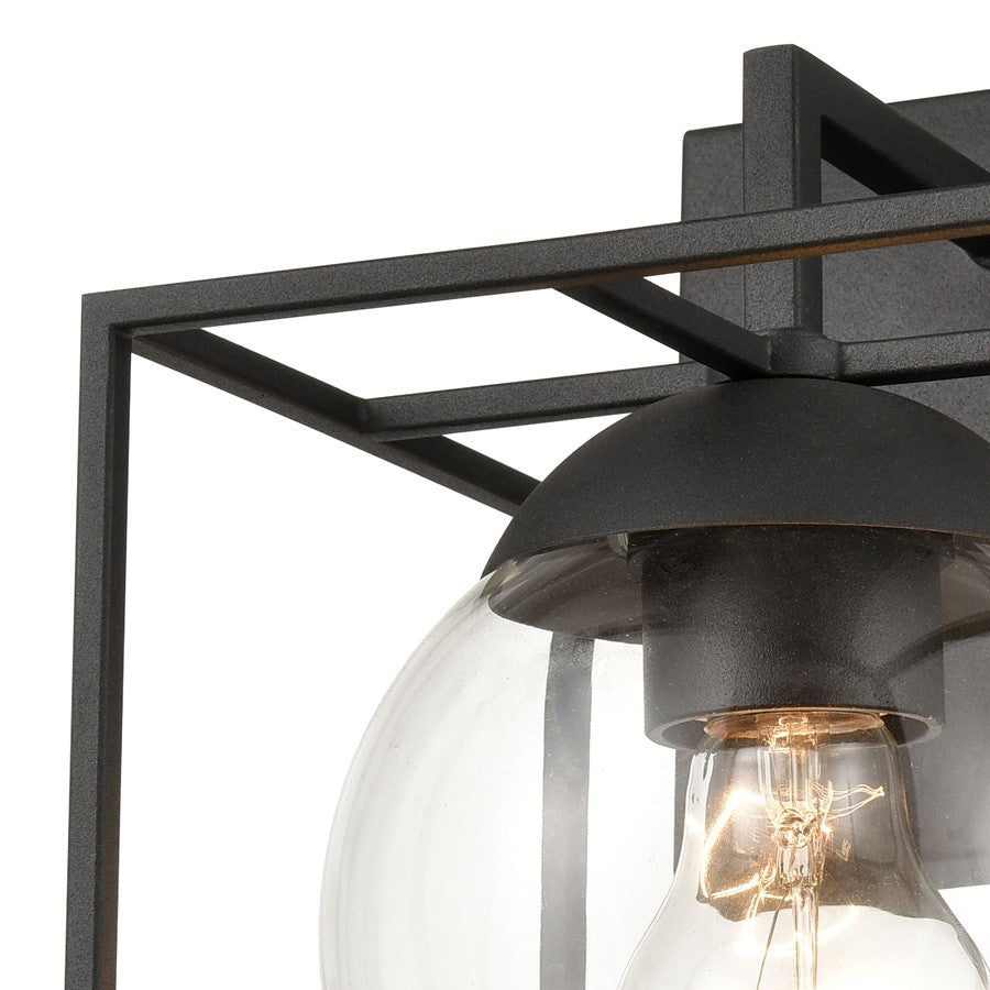 Atlas Lighting Cubed 9in 1-Light Outdoor Sconce | Modern Charcoal Metal and Clear Glass | Covered Patio & Entryway | 6 x 7 x 9 in | Model OL11117-BK