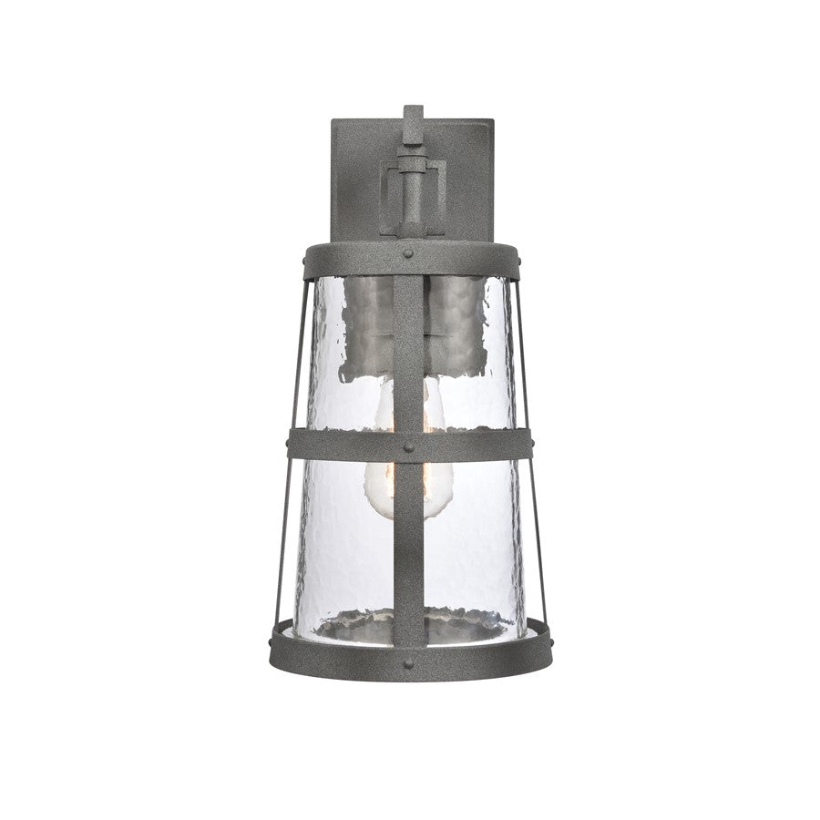 Atlas Lighting Dakota 14in 1-Light Outdoor Sconce | Traditional Distressed Zinc Metal and Clear Hammered Glass | Covered Patio | Model OL11118-GY