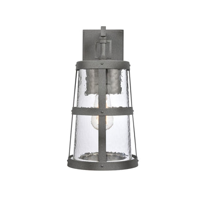 Atlas Lighting Dakota 14in 1-Light Outdoor Sconce | Traditional Distressed Zinc Metal and Clear Hammered Glass | Covered Patio | Model OL11118-GY