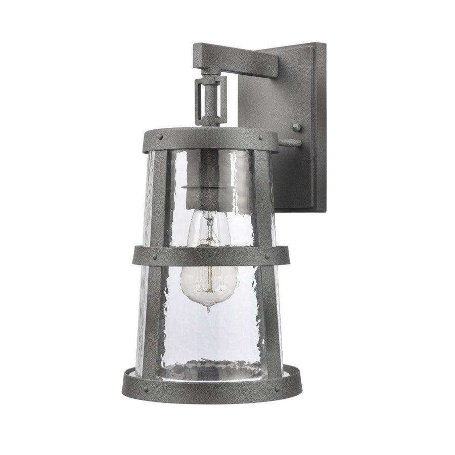 Atlas Lighting Dakota 14in 1-Light Outdoor Sconce | Traditional Distressed Zinc Metal and Clear Hammered Glass | Covered Patio | Model OL11118-GY