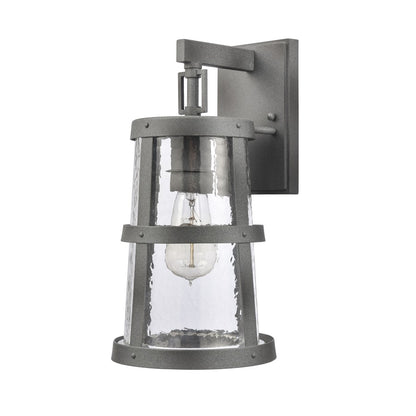 Atlas Lighting Dakota 14in 1-Light Outdoor Sconce | Traditional Distressed Zinc Metal and Clear Hammered Glass | Covered Patio | Model OL11118-GY