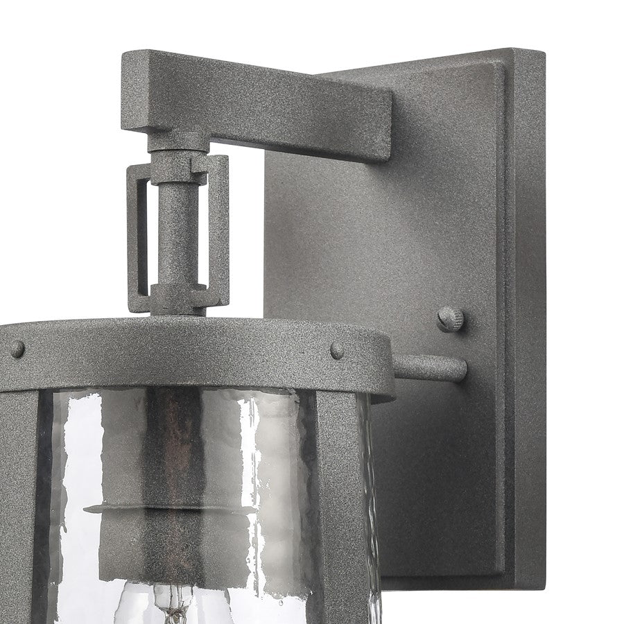 Atlas Lighting Dakota 14in 1-Light Outdoor Sconce | Traditional Distressed Zinc Metal and Clear Hammered Glass | Covered Patio | Model OL11118-GY