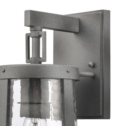 Atlas Lighting Dakota 14in 1-Light Outdoor Sconce | Traditional Distressed Zinc Metal and Clear Hammered Glass | Covered Patio | Model OL11118-GY