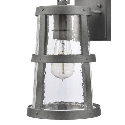 Atlas Lighting Dakota 14in 1-Light Outdoor Sconce | Traditional Distressed Zinc Metal and Clear Hammered Glass | Covered Patio | Model OL11118-GY