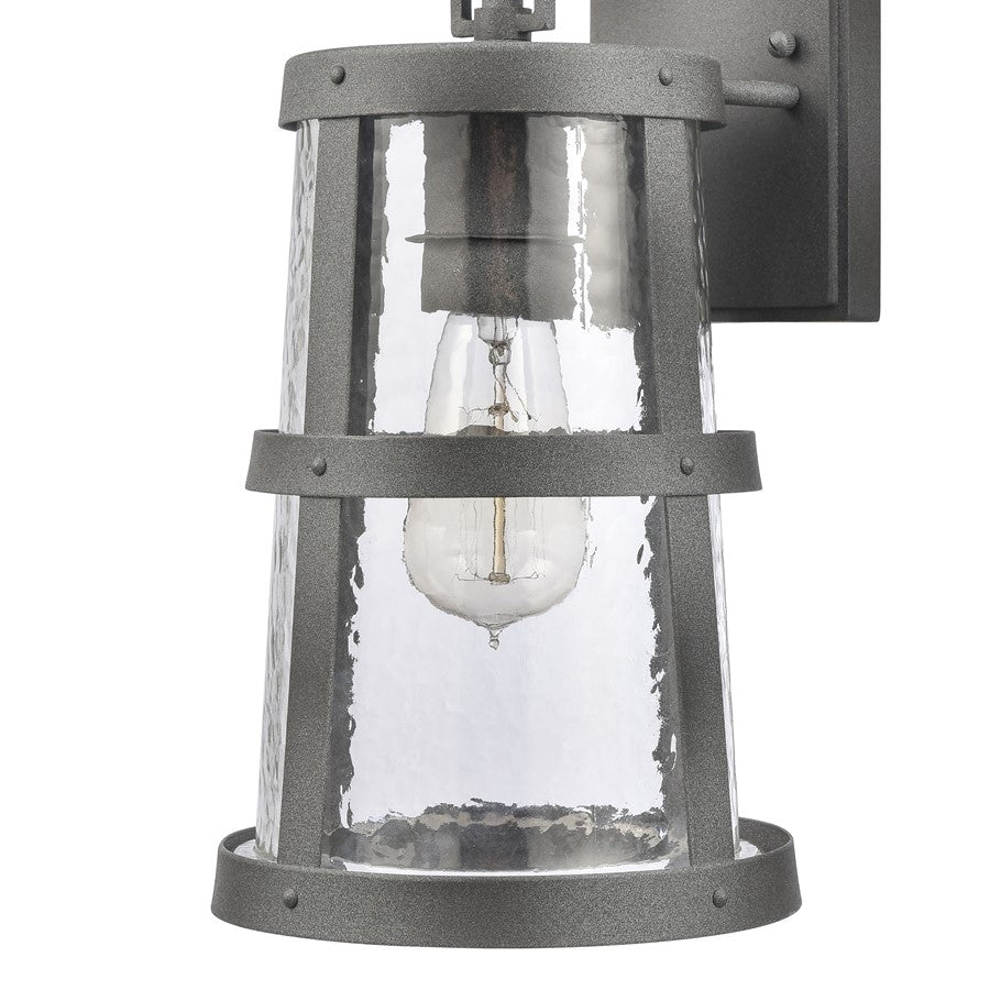 Atlas Lighting Dakota 14in 1-Light Outdoor Sconce | Traditional Distressed Zinc Metal and Clear Hammered Glass | Covered Patio | Model OL11118-GY