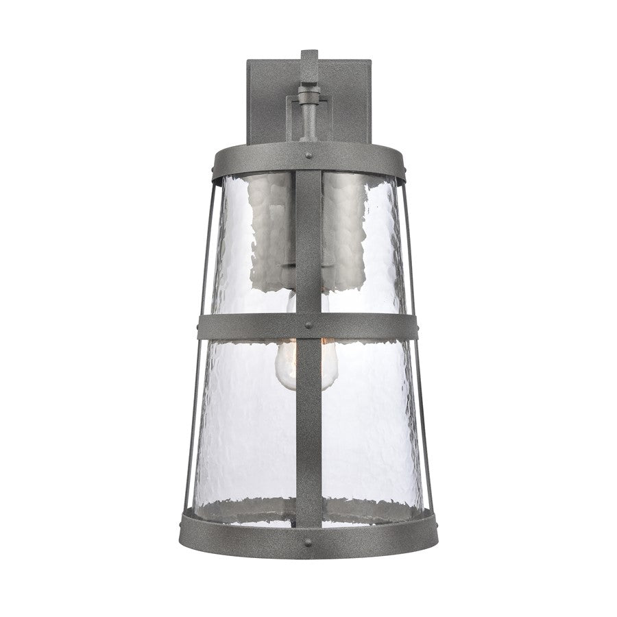Atlas Lighting Dakota 18in 1-Light Outdoor Sconce | Traditional Distressed Zinc Metal and Clear Hammered Glass | Covered Patio | Model OL11119-GY