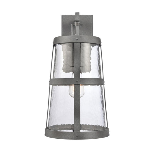 Atlas Lighting Dakota 18in 1-Light Outdoor Sconce | Traditional Distressed Zinc Metal and Clear Hammered Glass | Covered Patio | Model OL11119-GY