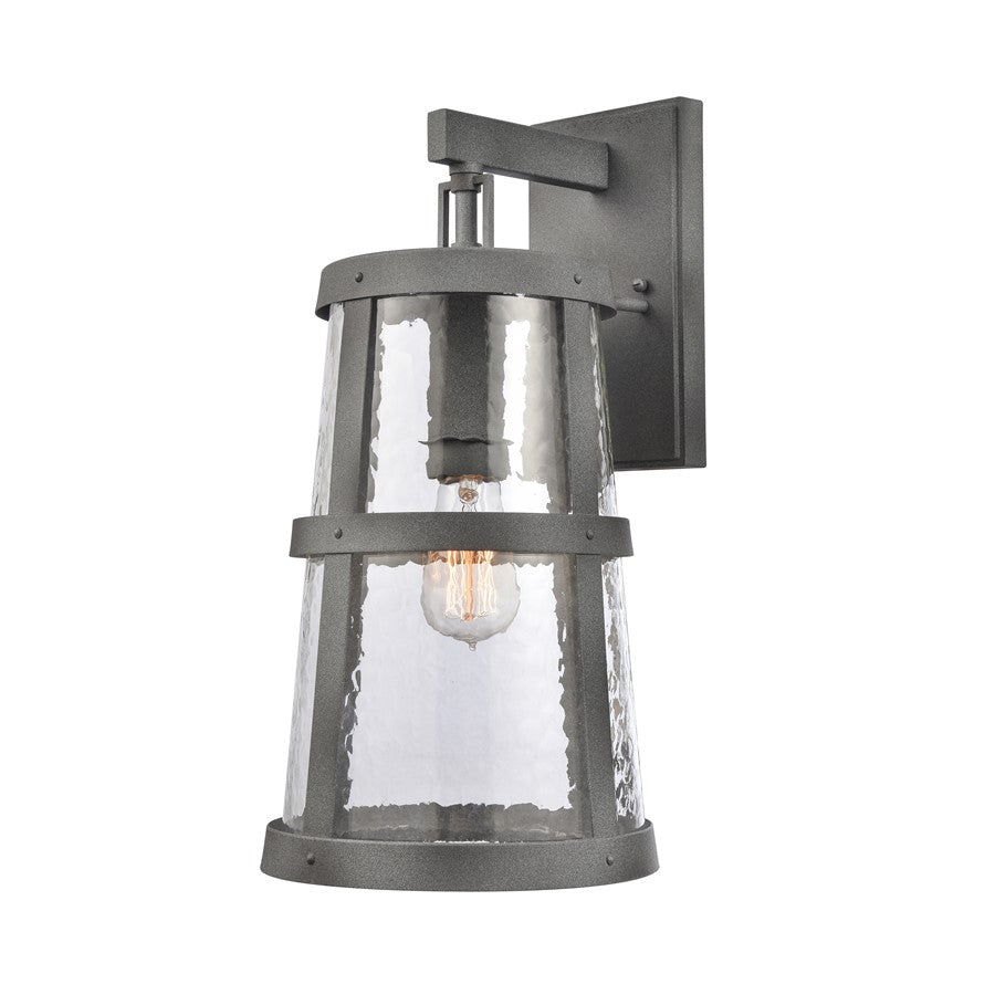 Atlas Lighting Dakota 18in 1-Light Outdoor Sconce | Traditional Distressed Zinc Metal and Clear Hammered Glass | Covered Patio | Model OL11119-GY