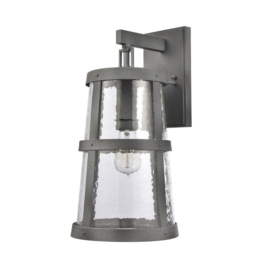 Atlas Lighting Dakota 18in 1-Light Outdoor Sconce | Traditional Distressed Zinc Metal and Clear Hammered Glass | Covered Patio | Model OL11119-GY