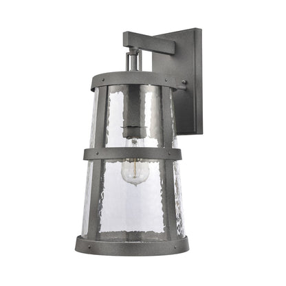 Atlas Lighting Dakota 18in 1-Light Outdoor Sconce | Traditional Distressed Zinc Metal and Clear Hammered Glass | Covered Patio | Model OL11119-GY