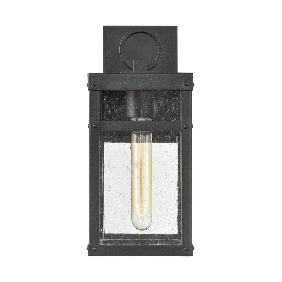 Atlas Lighting Dalton 5in 1-Light Outdoor Sconce | Transitional Textured Black & Clear Seeded Glass | Porch & Entryway | Model OL11122-BK