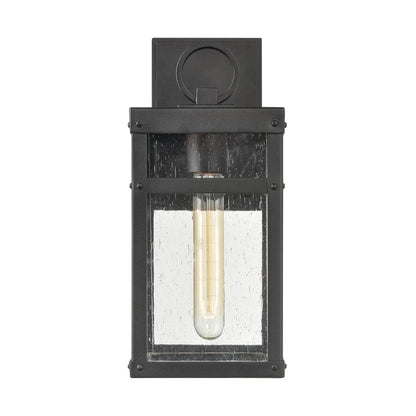 Atlas Lighting Dalton 5in 1-Light Outdoor Sconce | Transitional Textured Black & Clear Seeded Glass | Porch & Entryway | Model OL11122-BK