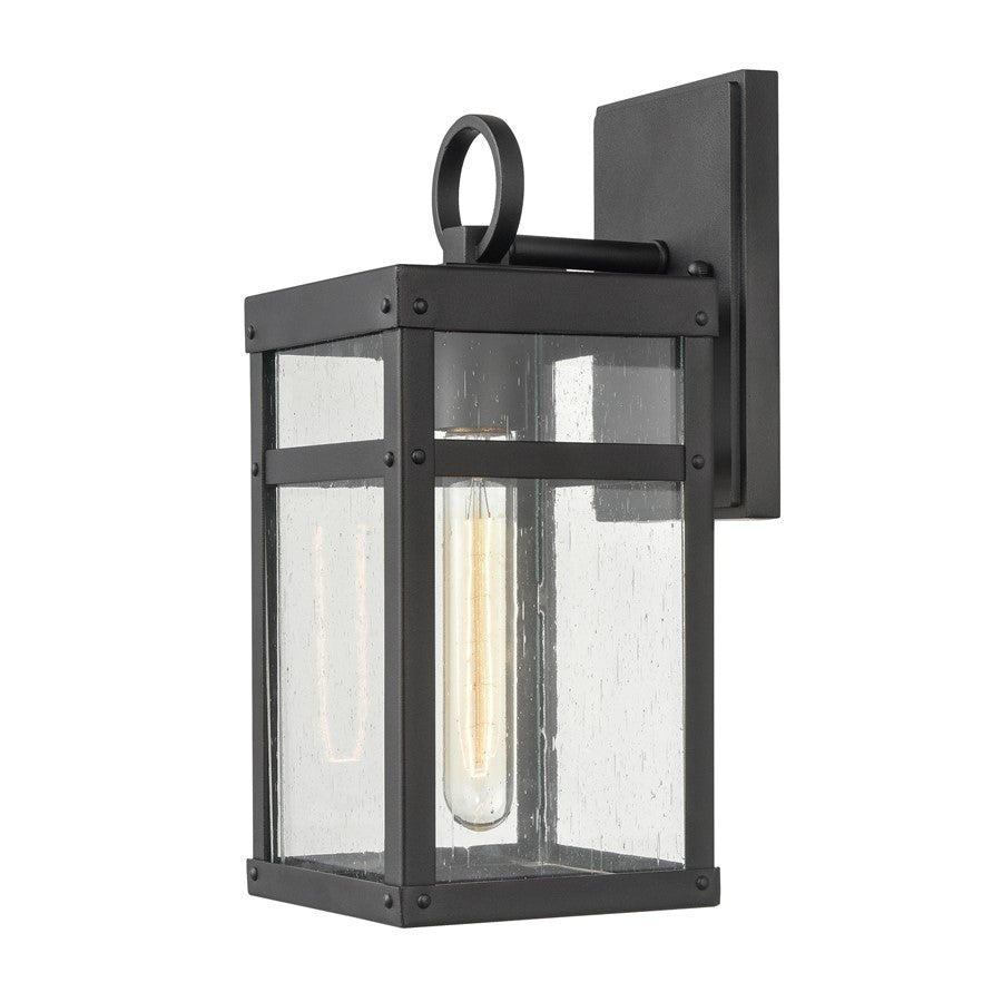 Atlas Lighting Dalton 5in 1-Light Outdoor Sconce | Transitional Textured Black & Clear Seeded Glass | Porch & Entryway | Model OL11122-BK