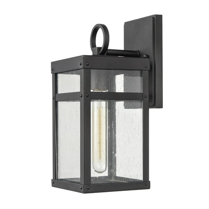 Atlas Lighting Dalton 5in 1-Light Outdoor Sconce | Transitional Textured Black & Clear Seeded Glass | Porch & Entryway | Model OL11122-BK