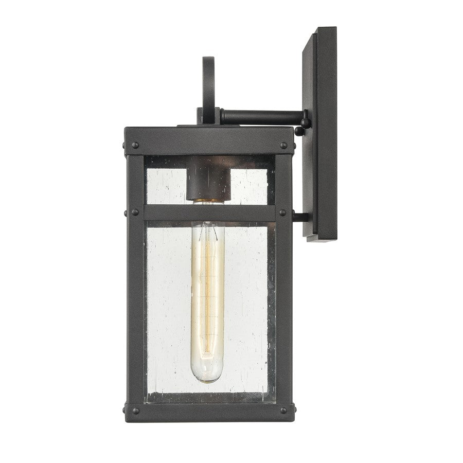Atlas Lighting Dalton 5in 1-Light Outdoor Sconce | Transitional Textured Black & Clear Seeded Glass | Porch & Entryway | Model OL11122-BK