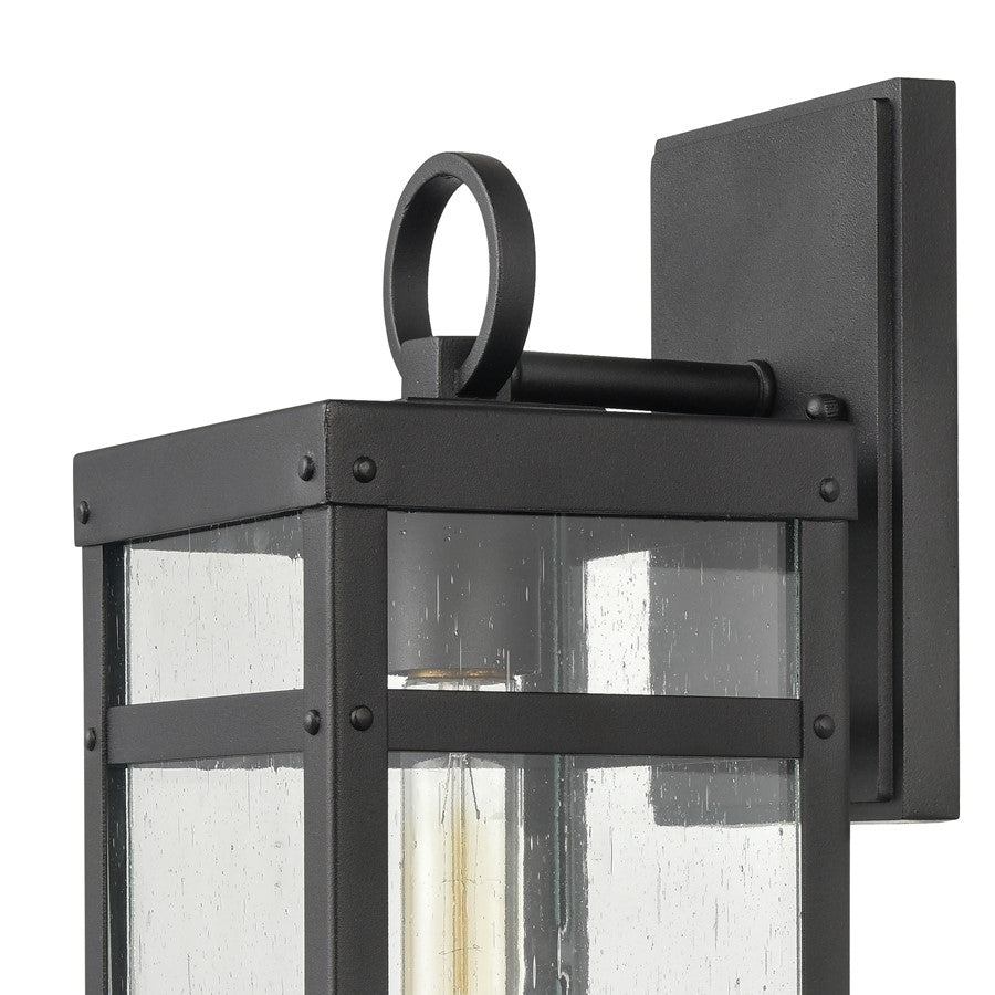 Atlas Lighting Dalton 5in 1-Light Outdoor Sconce | Transitional Textured Black & Clear Seeded Glass | Porch & Entryway | Model OL11122-BK