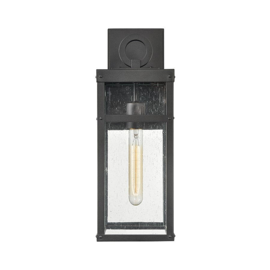 Atlas Lighting Dalton 6in 1-Light Outdoor Sconce | Transitional Textured Black & Clear Seeded Glass | Porch & Entryway | Model OL11123-BK