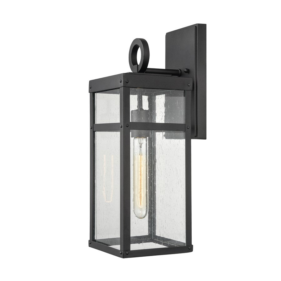 Atlas Lighting Dalton 6in 1-Light Outdoor Sconce | Transitional Textured Black & Clear Seeded Glass | Porch & Entryway | Model OL11123-BK