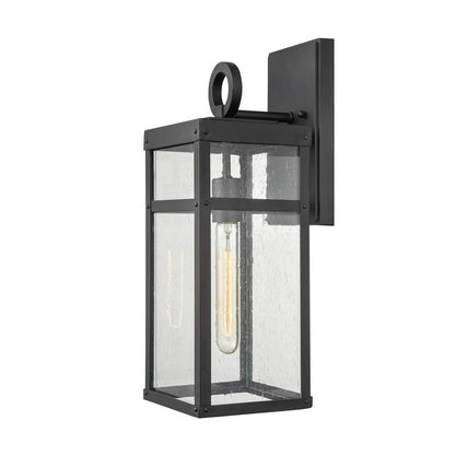Atlas Lighting Dalton 6in 1-Light Outdoor Sconce | Transitional Textured Black & Clear Seeded Glass | Porch & Entryway | Model OL11123-BK