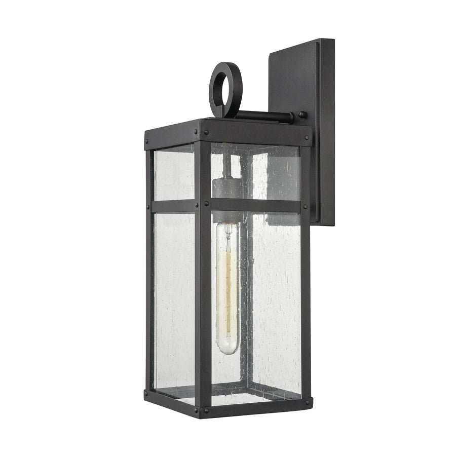 Atlas Lighting Dalton 6in 1-Light Outdoor Sconce | Transitional Textured Black & Clear Seeded Glass | Porch & Entryway | Model OL11123-BK
