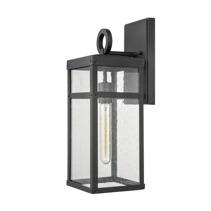Atlas Lighting Dalton 6in 1-Light Outdoor Sconce | Transitional Textured Black & Clear Seeded Glass | Porch & Entryway | Model OL11123-BK