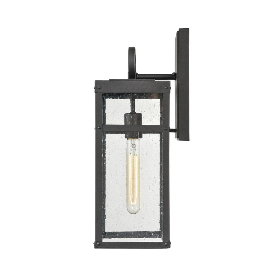 Atlas Lighting Dalton 6in 1-Light Outdoor Sconce | Transitional Textured Black & Clear Seeded Glass | Porch & Entryway | Model OL11123-BK