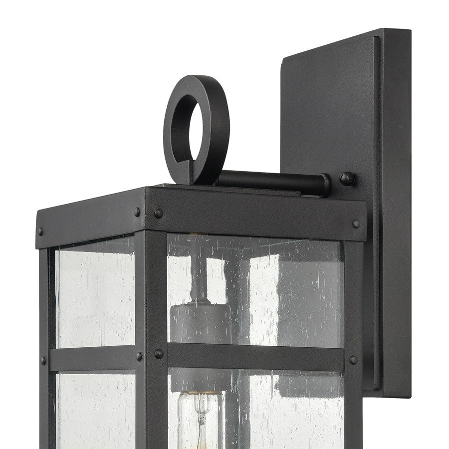 Atlas Lighting Dalton 6in 1-Light Outdoor Sconce | Transitional Textured Black & Clear Seeded Glass | Porch & Entryway | Model OL11123-BK
