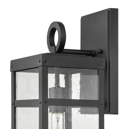 Atlas Lighting Dalton 6in 1-Light Outdoor Sconce | Transitional Textured Black & Clear Seeded Glass | Porch & Entryway | Model OL11123-BK