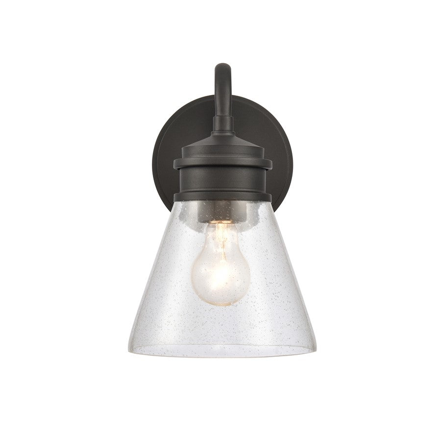 Atlas Lighting Dovas 11.5in 1-Light Outdoor Sconce | Transitional Textured Black and Clear Seeded Glass | Porch & Entryway | Model OL11127-BK