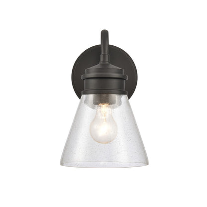 Atlas Lighting Dovas 11.5in 1-Light Outdoor Sconce | Transitional Textured Black and Clear Seeded Glass | Porch & Entryway | Model OL11127-BK